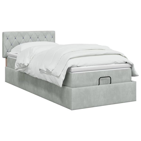 Ottoman Bett mit Matratze Hellgrau 100 x 200 cm Samt