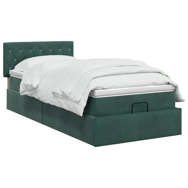 Ottoman Bett mit Matratze Dunkelgrün 100 x 200 cm Samt