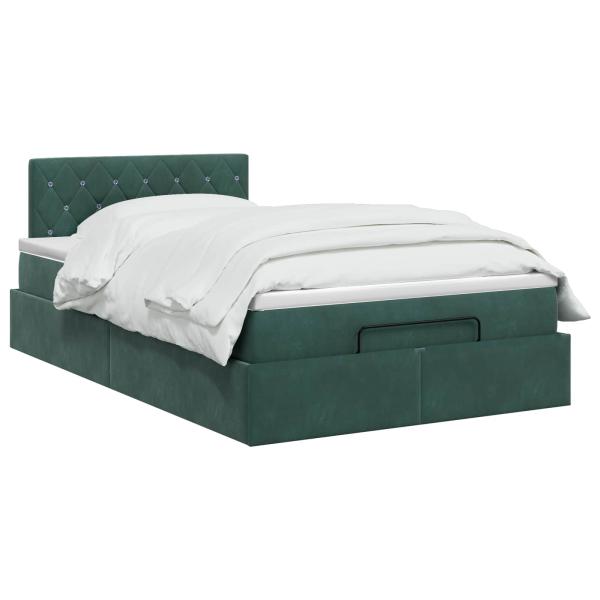 Ottoman Bett mit Matratze Dunkelgrün 120 x 200 cm Samt