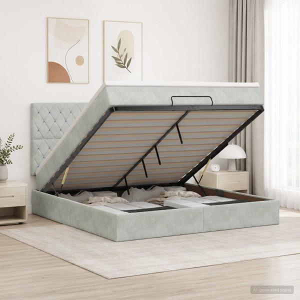 ARDEBO.de - Ottoman Bett mit Matratze Hellgrau 140 x 190 cm Samt