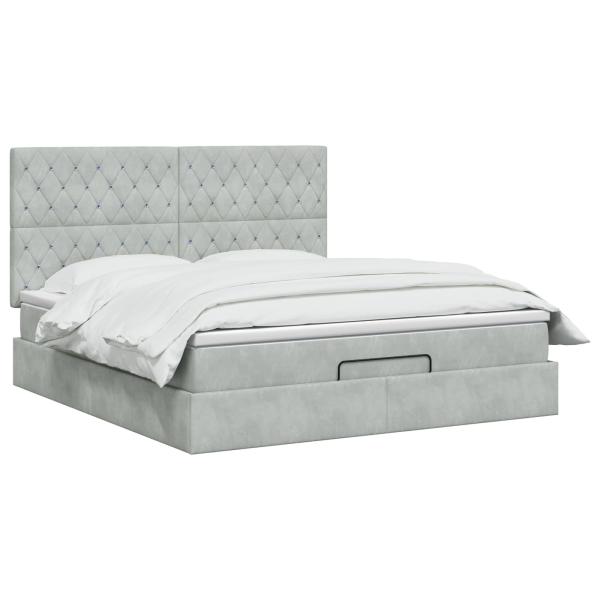 Ottoman Bett mit Matratze Hellgrau 140 x 190 cm Samt