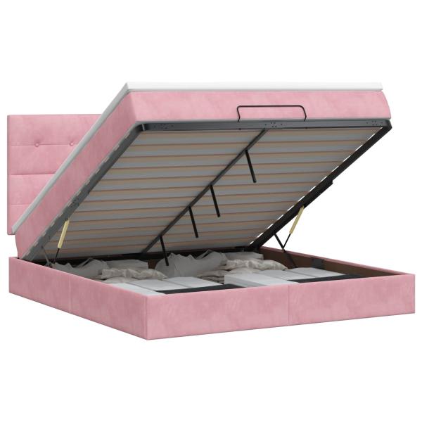 Ottoman Bett mit Matratze mit Kopfteil Rosa 180 x 200 cm Samt