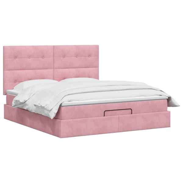 Ottoman Bett mit Matratze mit Kopfteil Rosa 180 x 200 cm Samt