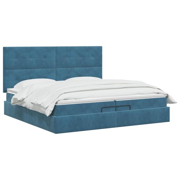 Ottoman Bett mit Matratze Dunkelblau 200 x 200 cm Samt