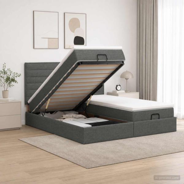ARDEBO.de - Ottoman Bett mit Matratze mit Kopfteil 2 stk. Dunkelgrau Stoff