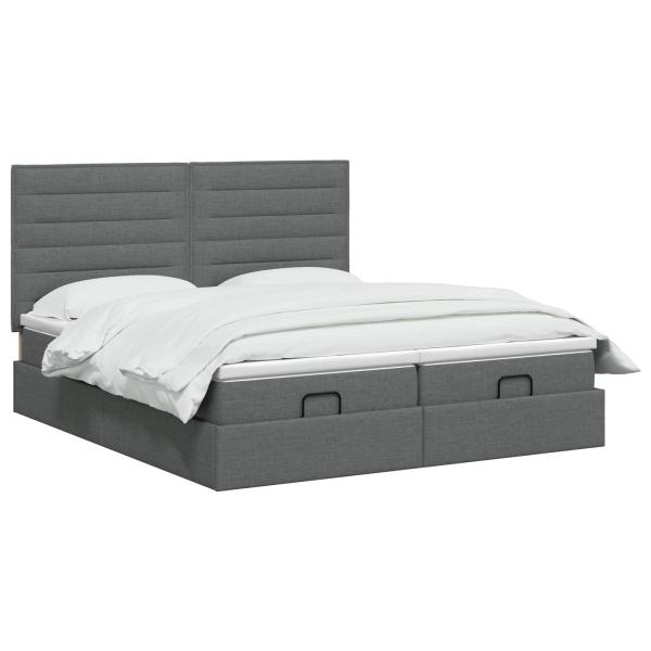 Ottoman Bett mit Matratze mit Kopfteil 2 stk. Dunkelgrau Stoff