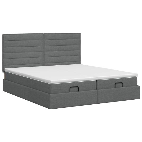 Ottoman Bett mit Matratze mit Kopfteil 2 stk. Dunkelgrau Stoff