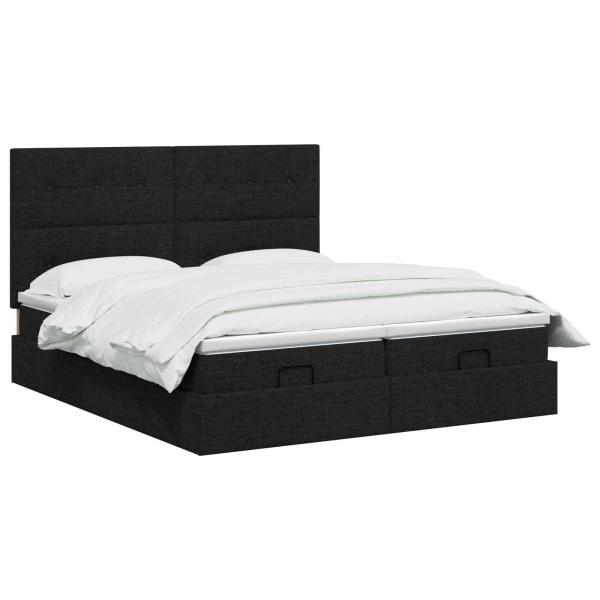 Ottoman Bett mit Matratze mit Kopfteil 2 Stk. Schwarz Stoff