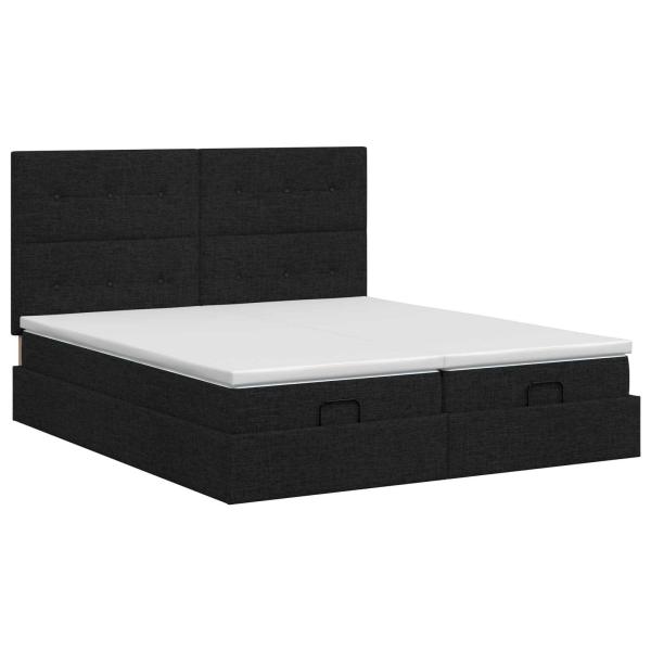 Ottoman Bett mit Matratze mit Kopfteil 2 Stk. Schwarz Stoff