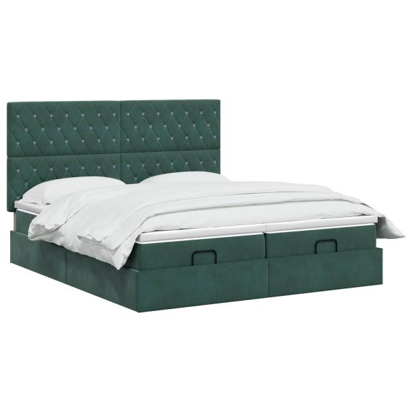 Ottoman Bett mit Matratze mit Kopfteil 2 stk. Dunkelgrün Samt