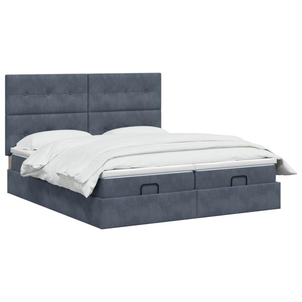 Ottoman Bett mit Matratze mit Kopfteil 2 Stk. Dunkelgrau Samt