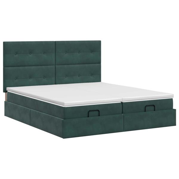 Ottoman Bett mit Matratze mit Kopfteil 2 Stk. Dunkelgrün Samt