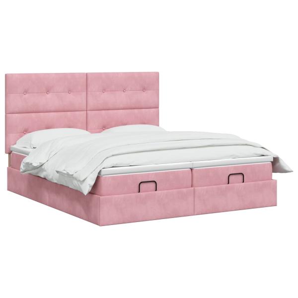 Ottoman Bett mit Matratze mit Kopfteil 2 Stk. Rosa Samt