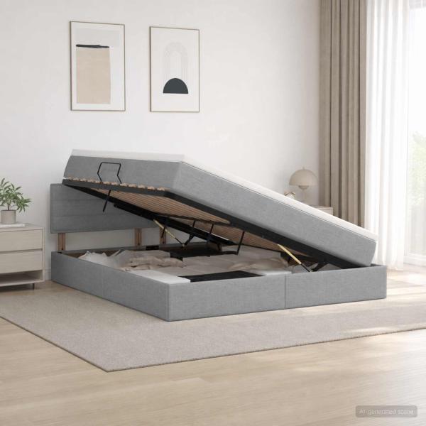 ARDEBO.de - Aufbewahrungsbett mit Matratze Hellgrau 140 x 190 cm Samt