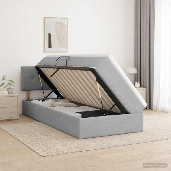 ARDEBO.de - Aufbewahrungsbett mit Matratze Hellgrau 90 x 200 cm Samt