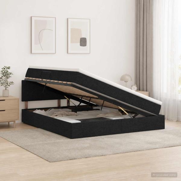 ARDEBO.de - Aufbewahrungsbett mit Matratze Schwarz 160 x 200 cm Samt