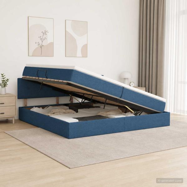 ARDEBO.de - Aufbewahrungsbett mit Matratze Blau 200 x 200 cm Samt