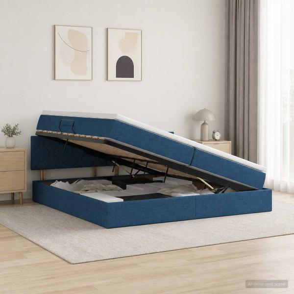 ARDEBO.de - Aufbewahrungsbett mit Matratze Blau 200 x 200 cm Samt