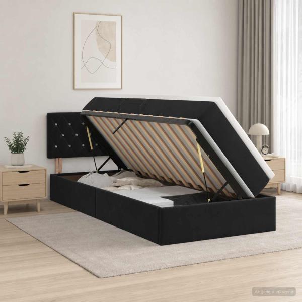 ARDEBO.de - Aufbewahrungsbett mit Kopfteil Schwarz 90 x 190 cm Samt
