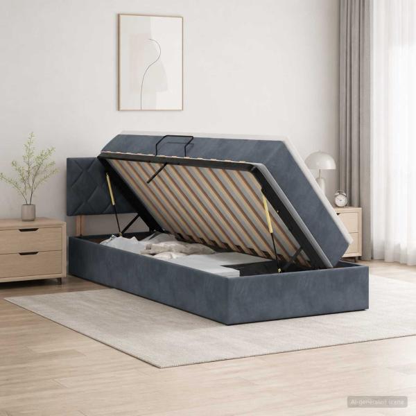 ARDEBO.de - Aufbewahrungsbett mit Kopfteil Dunkelgrau 90 x 200 cm Samt