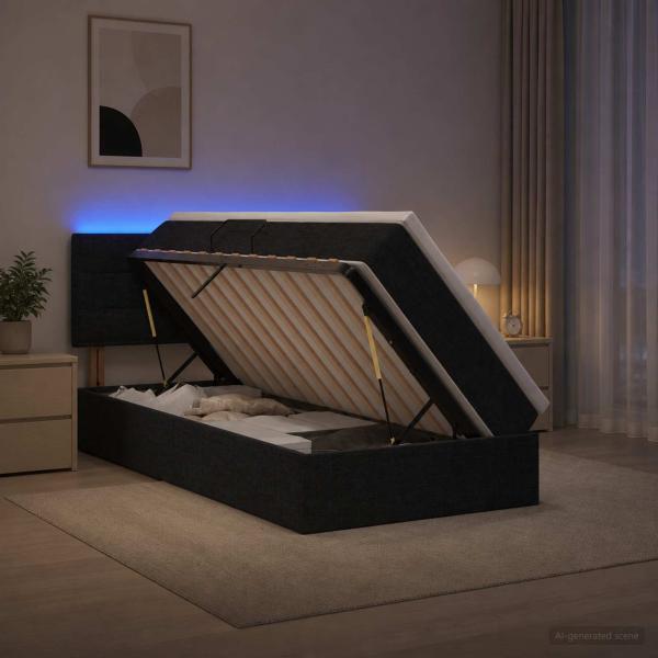 ARDEBO.de - LED-Speicherbett mit Matratze Schwarz 90 x 190 cm Stoff