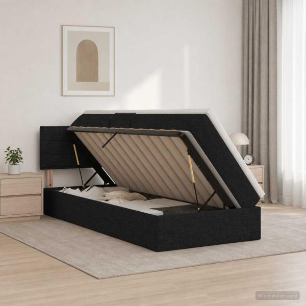 LED-Speicherbett mit Matratze Schwarz 90 x 190 cm Stoff