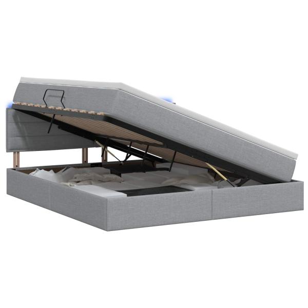 LED-Speicherbett mit Matratze Hellgrau 140 x 190 cm Stoff