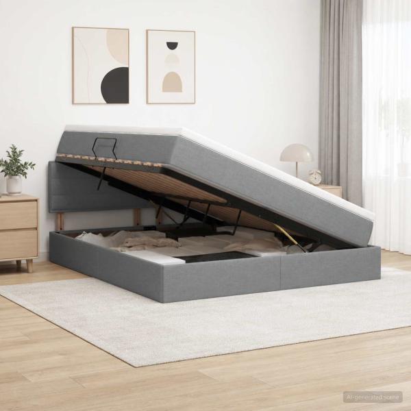 LED-Speicherbett mit Matratze Dunkelgrau 140 x 200 cm Stoff