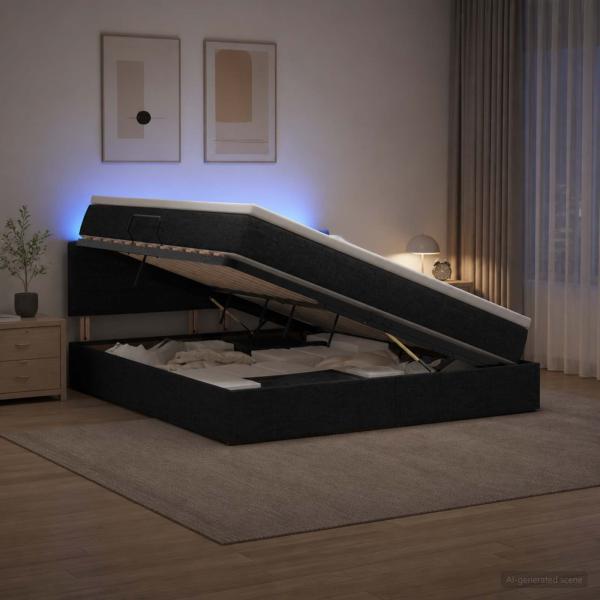 LED-Speicherbett mit Matratze Schwarz 180 x 200 cm Stoff