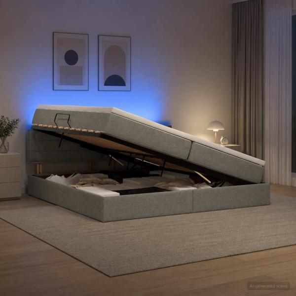 ARDEBO.de - LED-Speicherbett mit Matratze Dunkelgrau 200 x 200 cm Stoff