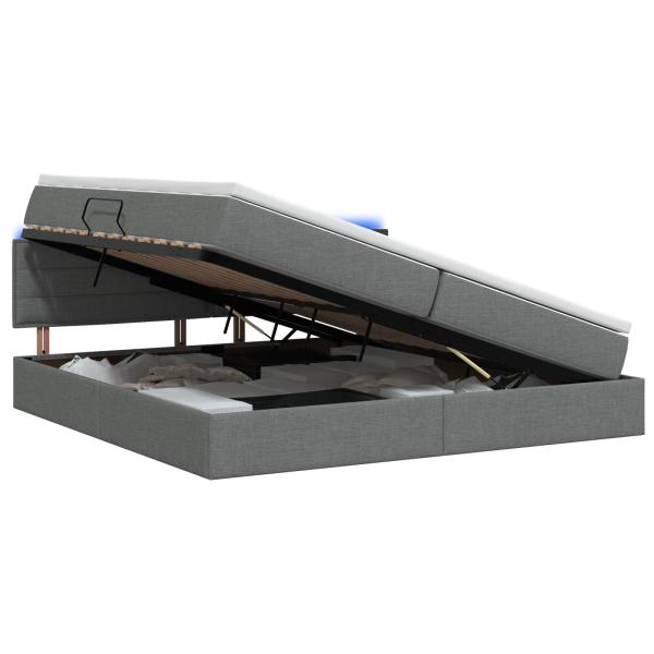 LED-Speicherbett mit Matratze Dunkelgrau 200 x 200 cm Stoff
