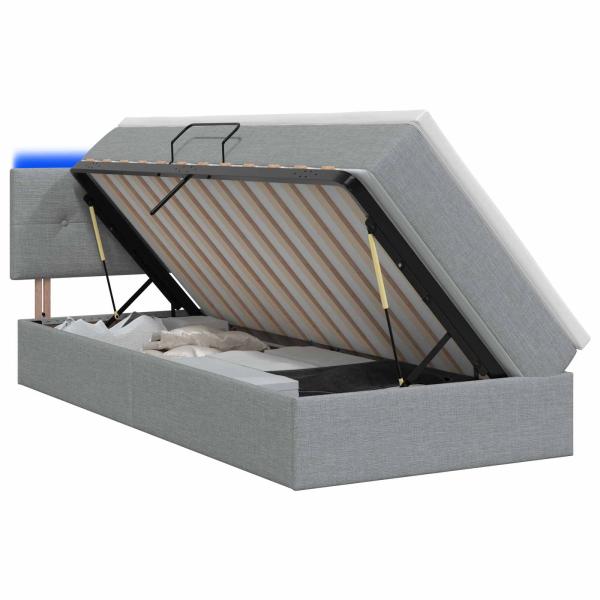 LED-Speicherbett mit Matratze Hellgrau 90 x 190 cm Stoff