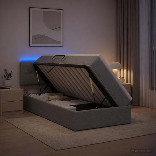 ARDEBO.de - LED-Speicherbett mit Matratze Hellgrau 90 x 200 cm Stoff