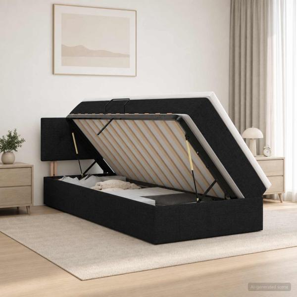 ARDEBO.de - LED-Speicherbett mit Matratze Schwarz 90 x 200 cm Stoff