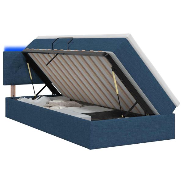 LED-Speicherbett mit Matratze Blau 90 x 200 cm Stoff