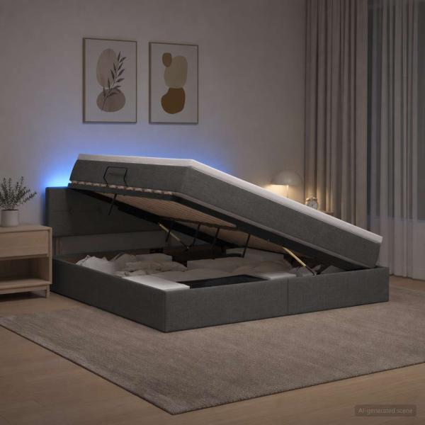ARDEBO.de - LED-Speicherbett mit Matratze Dunkelgrau 140 x 200 cm Stoff