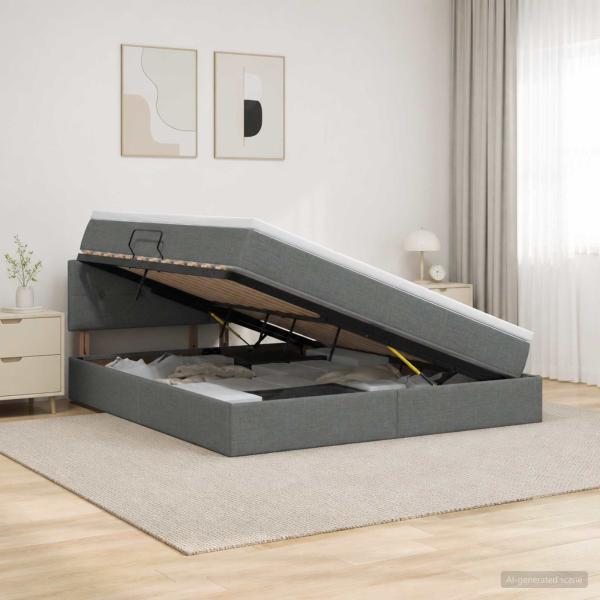 LED-Speicherbett mit Matratze Dunkelgrau 140 x 200 cm Stoff