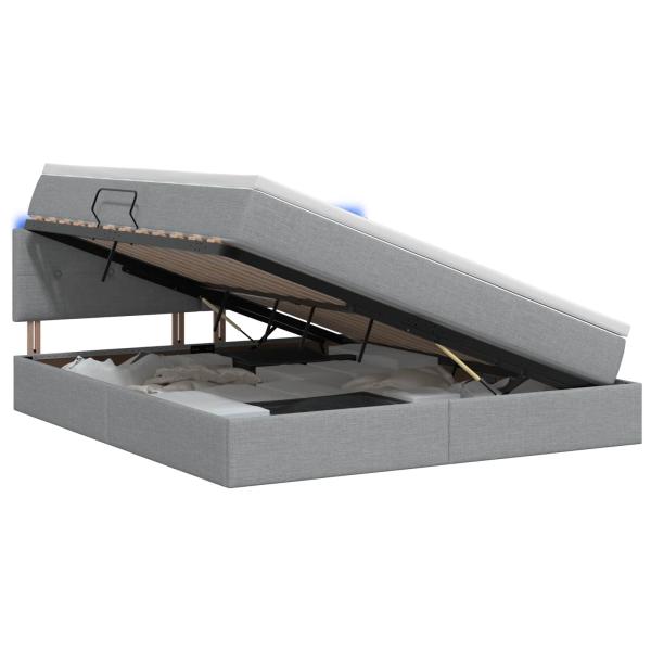 LED-Speicherbett mit Matratze Hellgrau 160 x 200 cm Stoff
