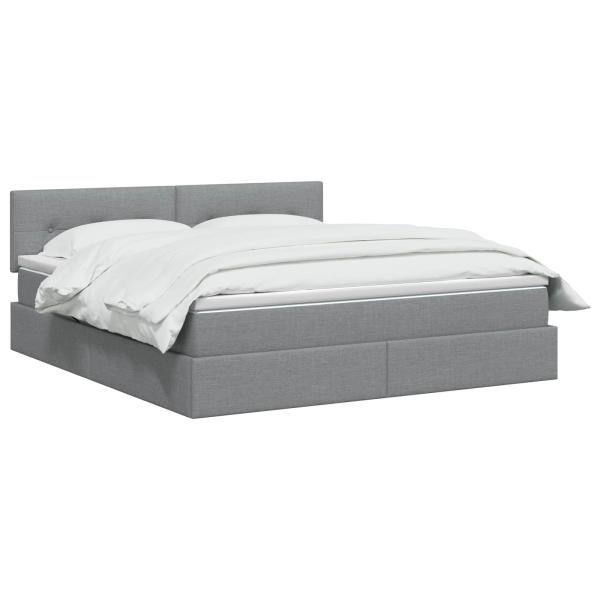 LED-Speicherbett mit Matratze Hellgrau 160 x 200 cm Stoff