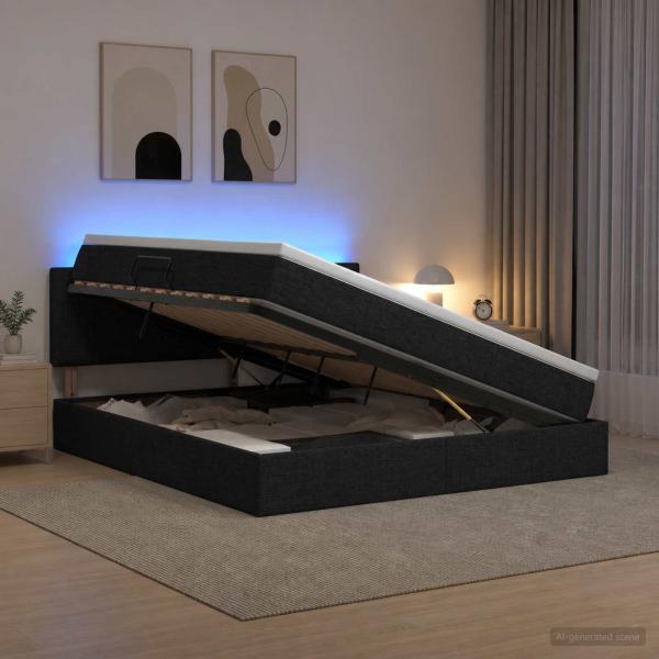 ARDEBO.de - LED-Speicherbett mit Matratze Schwarz 180 x 200 cm Stoff