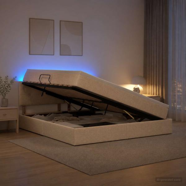 ARDEBO.de - LED-Speicherbett mit Matratze Creme 180 x 200 cm Stoff