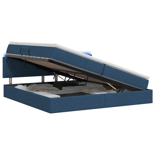 LED-Speicherbett mit Matratze Blau 200 x 200 cm Stoff