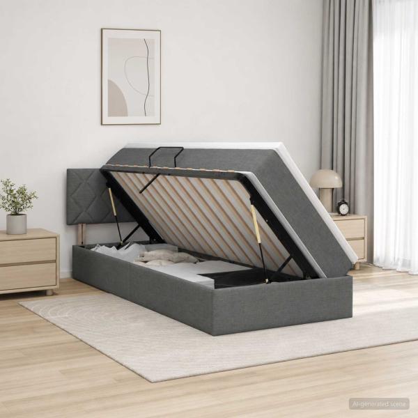 ARDEBO.de - LED-Speicherbett mit Matratze Dunkelgrau 90 x 200 cm Stoff