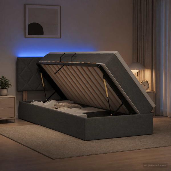 LED-Speicherbett mit Matratze Dunkelgrau 100 x 200 cm Stoff
