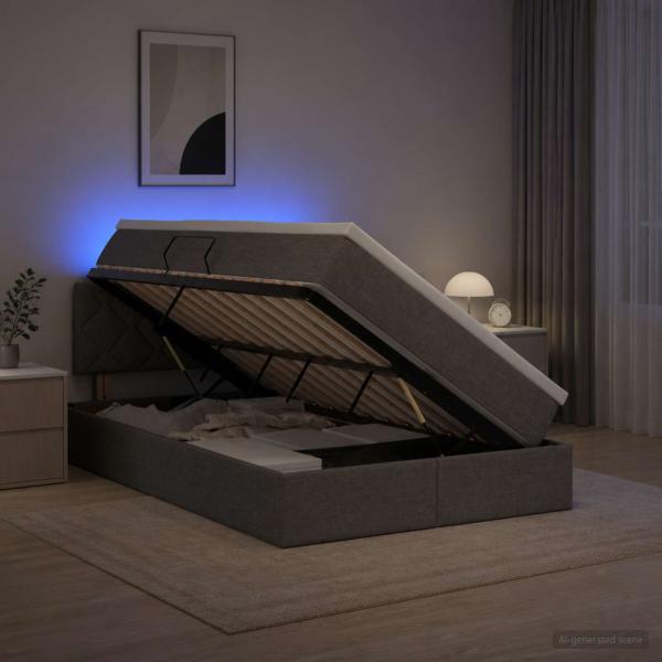 ARDEBO.de - LED-Speicherbett mit Matratze Dunkelgrau 120 x 200 cm Stoff