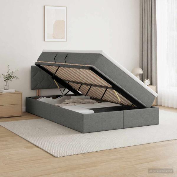 LED-Speicherbett mit Matratze Dunkelgrau 120 x 200 cm Stoff