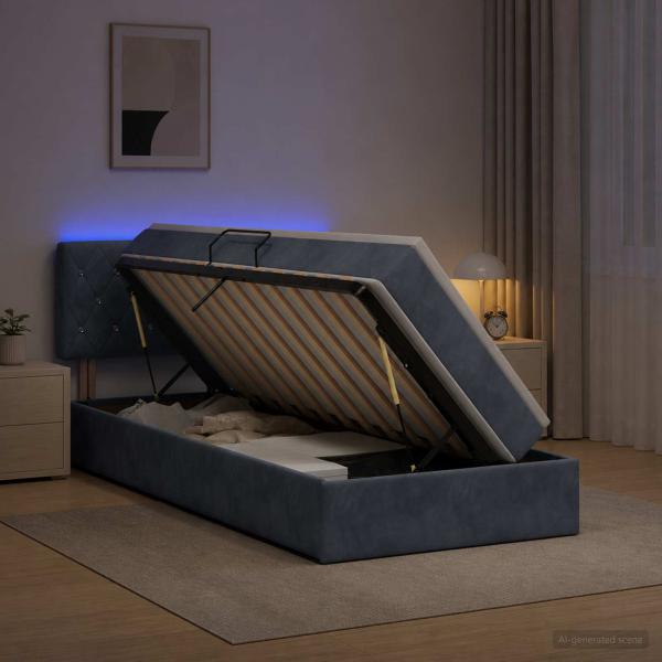 ARDEBO.de - LED-Speicherbett mit Matratze Dunkelgrau 90 x 200 cm Samt