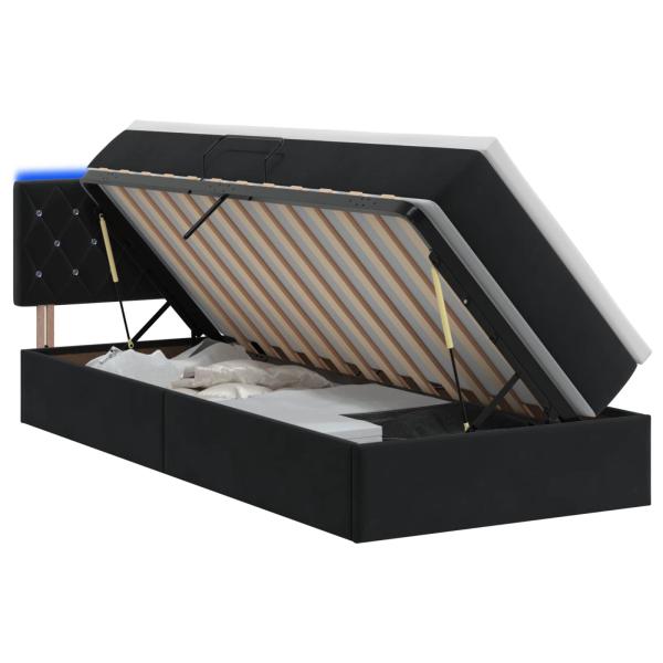 LED-Speicherbett mit Matratze Schwarz 90 x 200 cm Samt