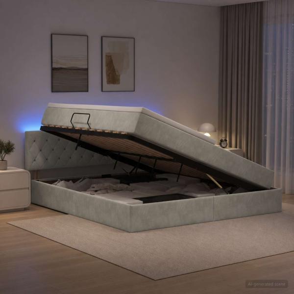 LED-Speicherbett mit Matratze Hellgrau 140 x 200 cm Samt