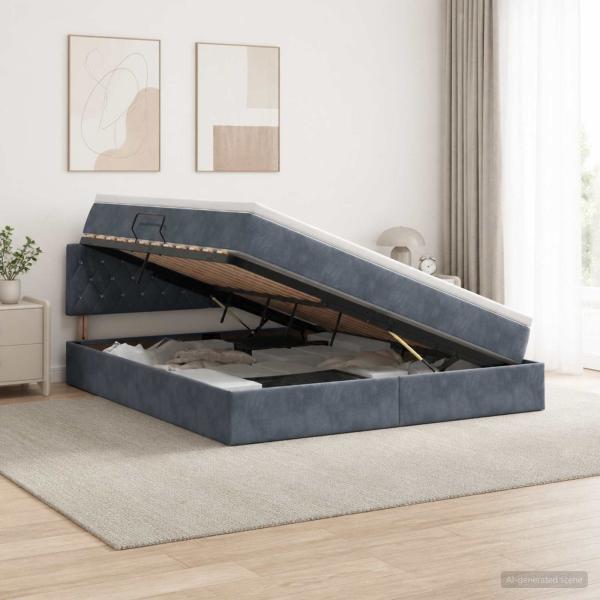 LED-Speicherbett mit Matratze Dunkelgrau 160 x 200 cm Samt